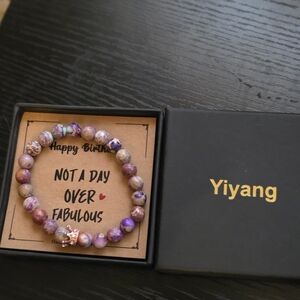 Purple and Pink Beaded Bracelet Happy Birthdyay Message